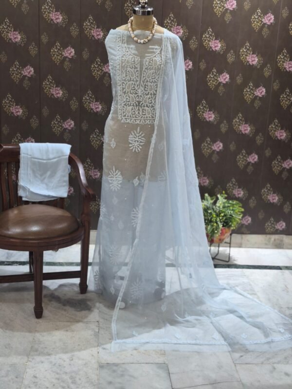 pastel organza suit set with lakhnawi embroidery & pearl work | elegant ethnic wear pastel organza suit set with lakhnawi embroidery & pearl work | elegant ethnic wear